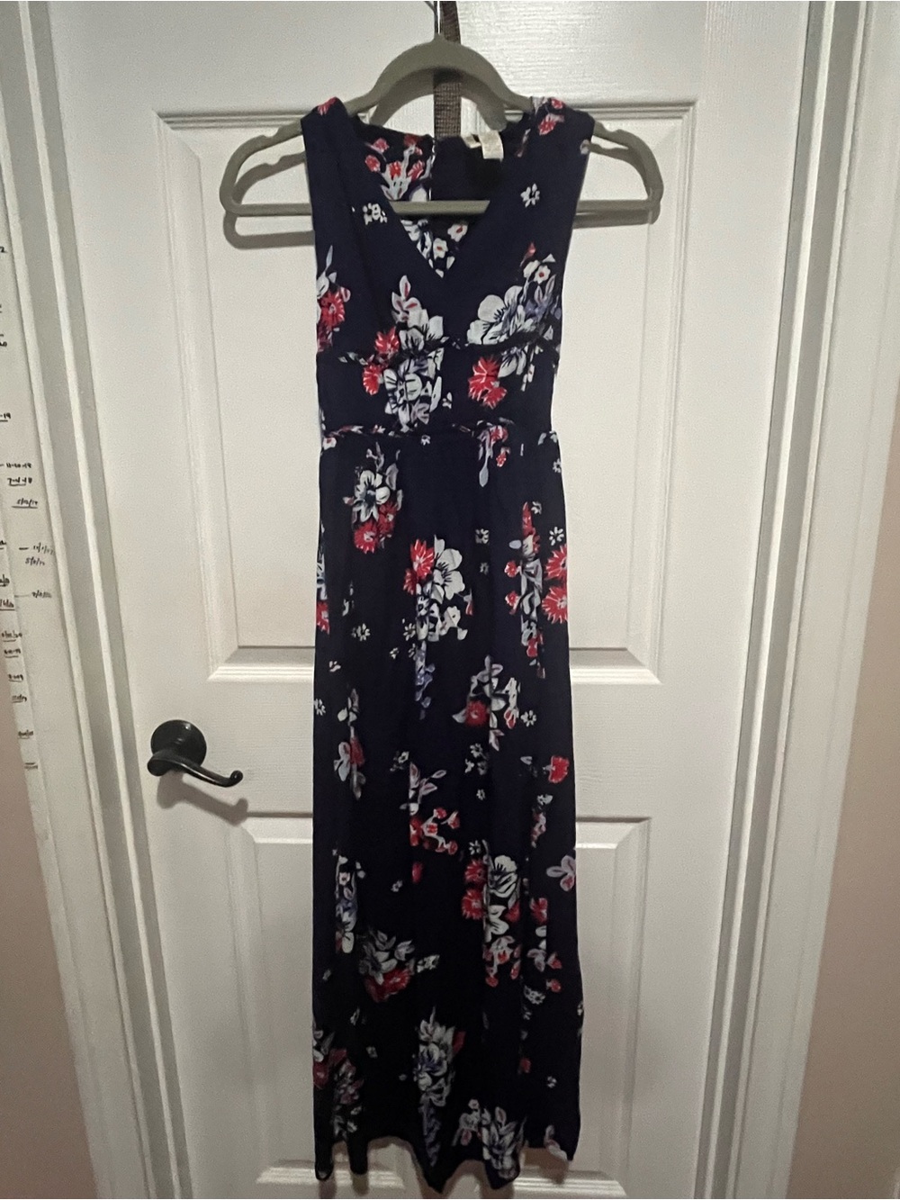 Japna Navy Floral V-Neck Maxi Dress with Red & White Floral Print